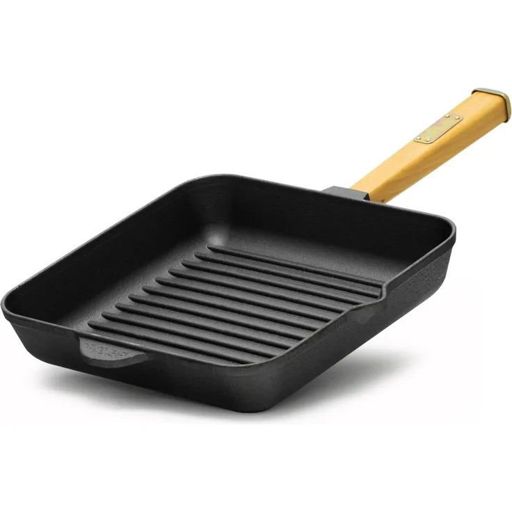 Grillpfanne 26 cm Gusseisen Holzgriff Bratpfanne Pfanne Feuerpfanne Induktion