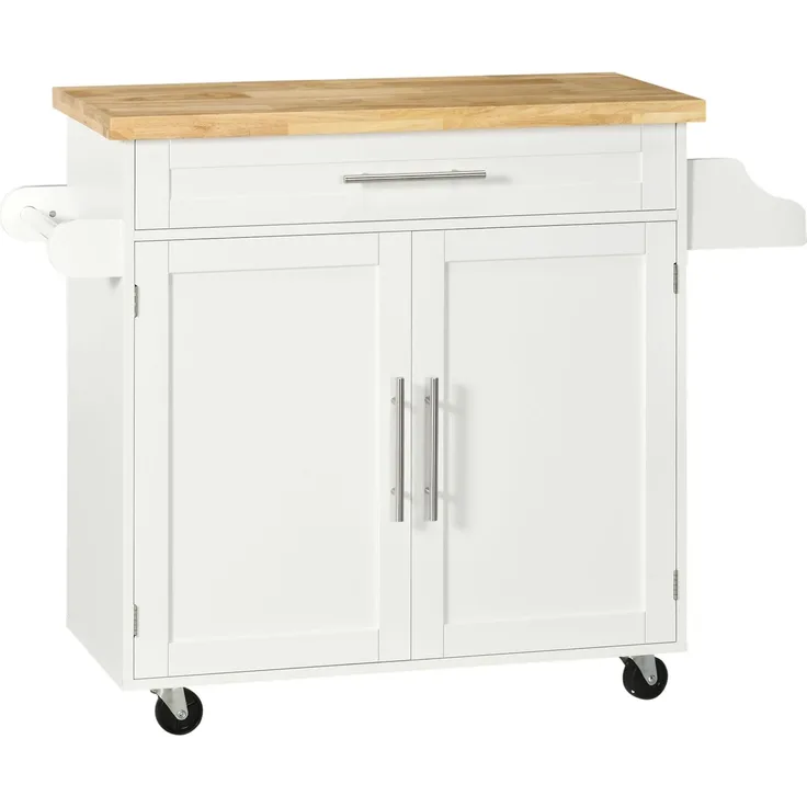 JARDJ Küchenwagen Servierwagen Kücheninsel, 1 Gewürzregal, 1 Handtuchhalter, 109 cm x 40 cm x 89 cm, Weiß