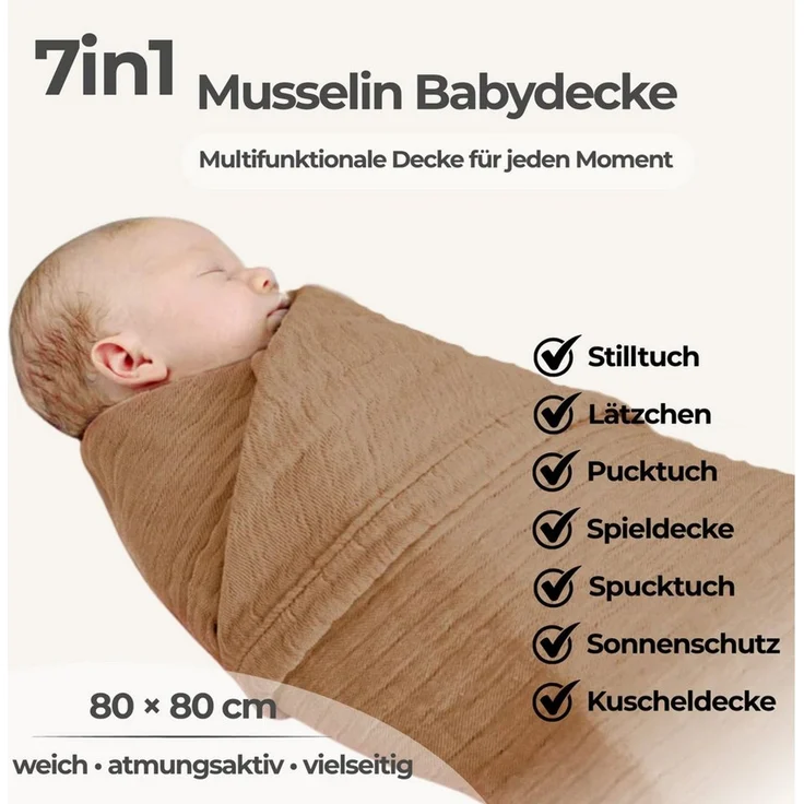Babydecke Babydecke Musselin Kuscheldecke Puckdecke Baby & Neugeborene, Nordic Coast Company, Sommerdecke, Puck-u. Stilltuch, Einschlagdecke, Baumwolle atmungsaktiv – Bild 2