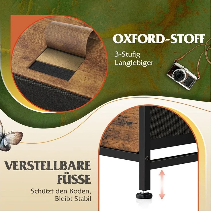 WLIVE Kommode kleiderschrank, 9 Schubladen mit Griffen, (Stauraumschrank Kommode mit Stoffschubladen), Modernes Sideboard, 100 × 30 × 102 cm, Vintagebraun-Schwarz – Bild 3