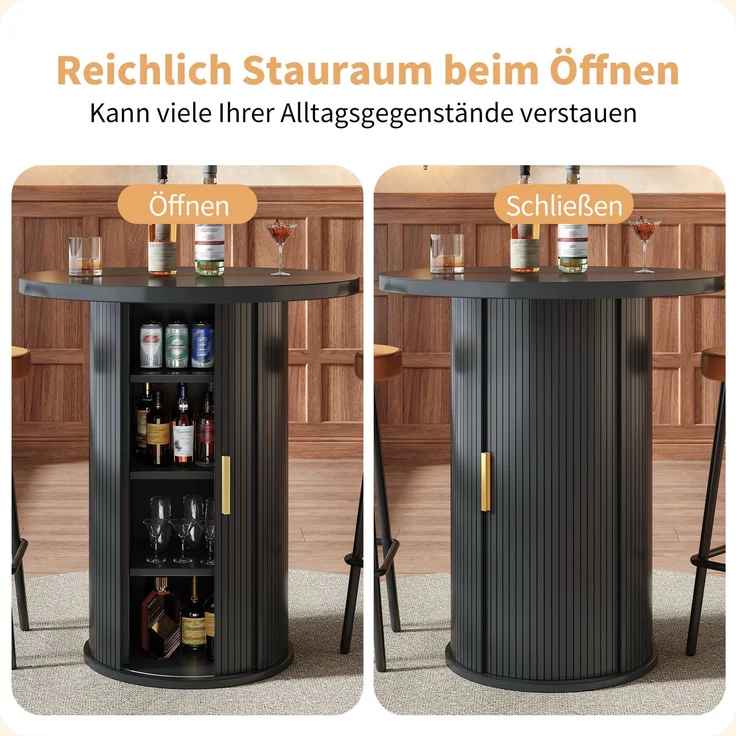 Runder Bartisch mit Stauraum, 91,6cm hoher Stehtisch mit Schrank, MDF Holzoptik, Belastbar bis 75kg, für Bar & Wohnzimmer – Bild 9