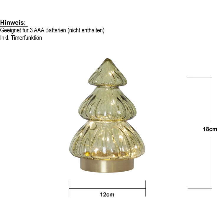 LED Tischleuchte ,Abete aus Glas, Tannenbaum, Batterie, grün, H 18cm – Bild 6