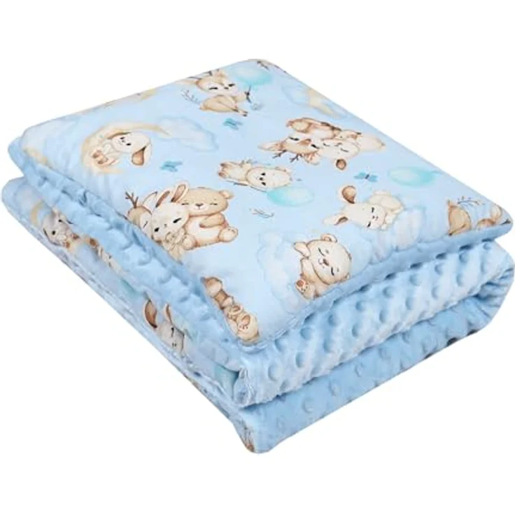 Kinderdecke BABYLUX Babydecke MINKY 2Set Kuscheldecke Decke 75 x 60cm Kinderwagen, BabyLux, MP163 Blau + Schnuckis – Bild 3