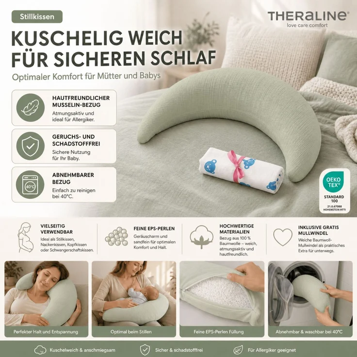 Theraline Musselinmond Stillkissen 140 x 27 cm TOP – Bild 4