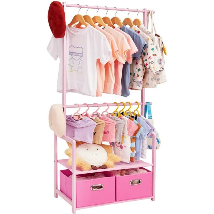 Yorbay Kleiderständer Kinder Kleiderständer aus Bambus, 74 x 35 x 140cm, Kinderregal, (Mit 2 Boxen, Kleiderstange, Kinder offnene Kleiderschrank), Garderobenständer für Kinder, Kinderzimmer und Schlafzimmer – Bild 5