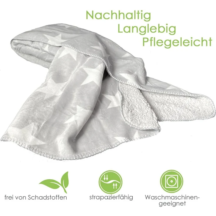 Wohndecke Dicke Soft Flanell Kuscheldecke Sterne Winterdecke, heimtexland, 150x200 I extra dick I warm I Sherpa Fell I kuschelig weich – Bild 3