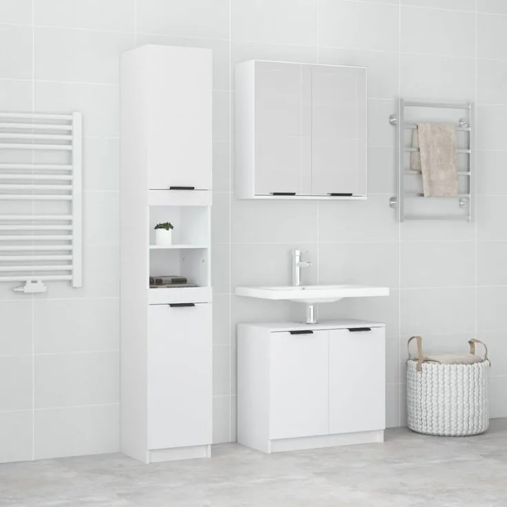 vidaXL 3-tlg. Badmöbel-Set Weiß Holzwerkstoff 3115876