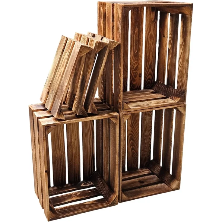 Holzkisten Weinkisten Kisten Vintage Geflammt 50 x 40 x 30cm mit Regalböden DIY – Bild 1