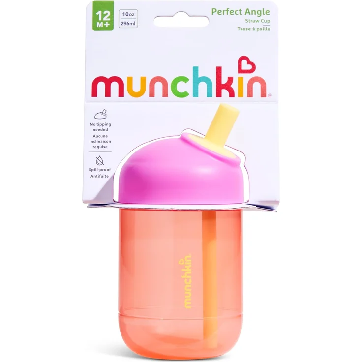 Munchkin Perfect Angle Becher mit Halm | 12 m+ | 296 ml | Koralle