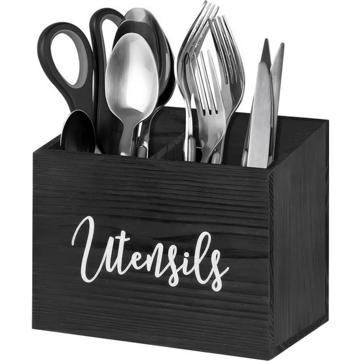 BlingBin Besteckhalter Utensilienhalter aus Holz, küchenutensilienhalter Utensilien-Organizer, (1er Set, 1-tlg, Holz-Utensilienbehälter mit 3 Fächern, 25,4 x 11,5 x 8,6 cm), Aufbewahrungsbehälter, Besteckhalter, für Messer, Gabel und Löffel – Bild 4