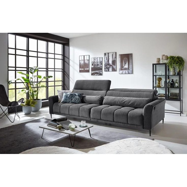 Iwaniccy Big-Sofa 2x elektr. Verstellung, Kissen, Cord dunkelgrau - 280x108x118cm BxHxT