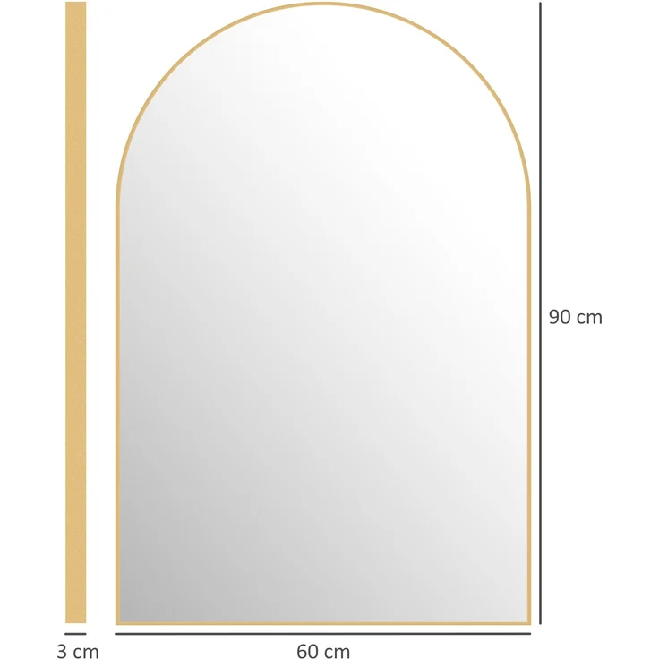 Gewölbter Wandspiegel, Badezimmerspiegel mit Rahmen aus Aluminiumlegierung für Schlafzimmer, Wohnzimmer, Flur, 60 × 90 cm, gold – Bild 5