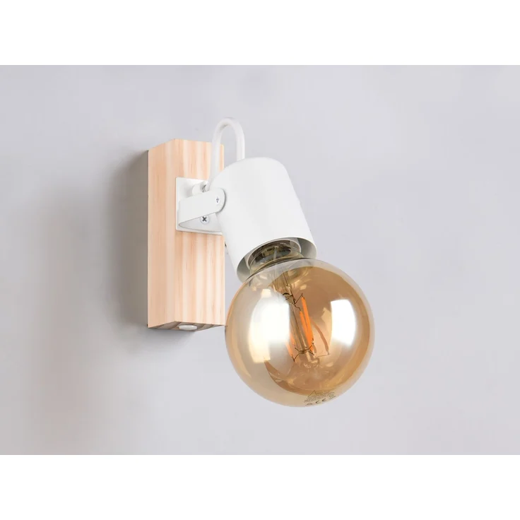 LED Wandstrahler aus Metall in Weiß mit Naturholz, Höhe 13cm – Bild 7
