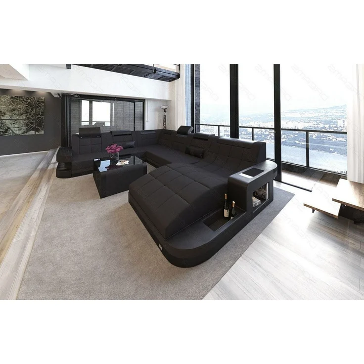 Wohnlandschaft Wave XXL U-Form in Stoff - Mikrofaserstoff - Schwarz-Schwarz - Rechts – Bild 3