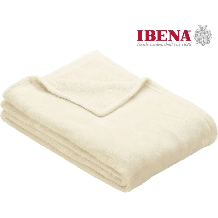 Ibena Olbia Decke 150x200 cm – Kuscheldecke wollweiß, Sofadecke aus kuschelig weichen Mikrofaserflausch