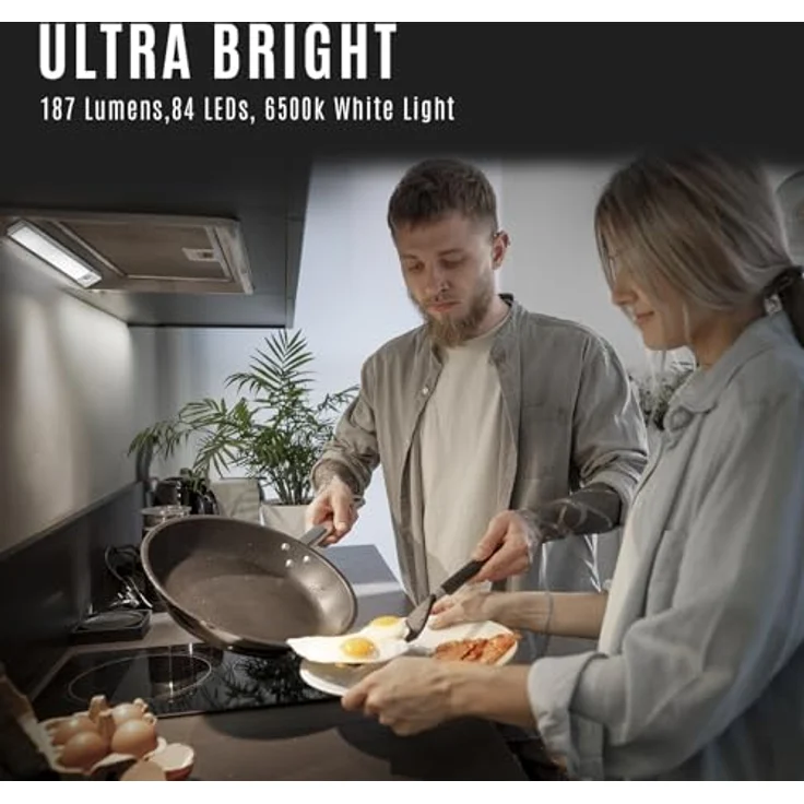 LQWELL LED Unterbauleuchte mit Bewegungsmelder, Dimmbar, Akku, USB-C Wiederaufladbar Schranklicht, LED fest integriert, Treppenlicht, Nachttischlampe 42,5 cm, 2200 mAh – Bild 8