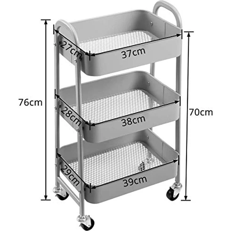 DOEWORKS Rollwagen Metall Aufbewahrungswagen Küchenwagen 3-Etagen, Servierwagen Organizer Wagen für Wohnzimmer Schlafzimmer Make-up Badezimmer Büro, Grau – Bild 7