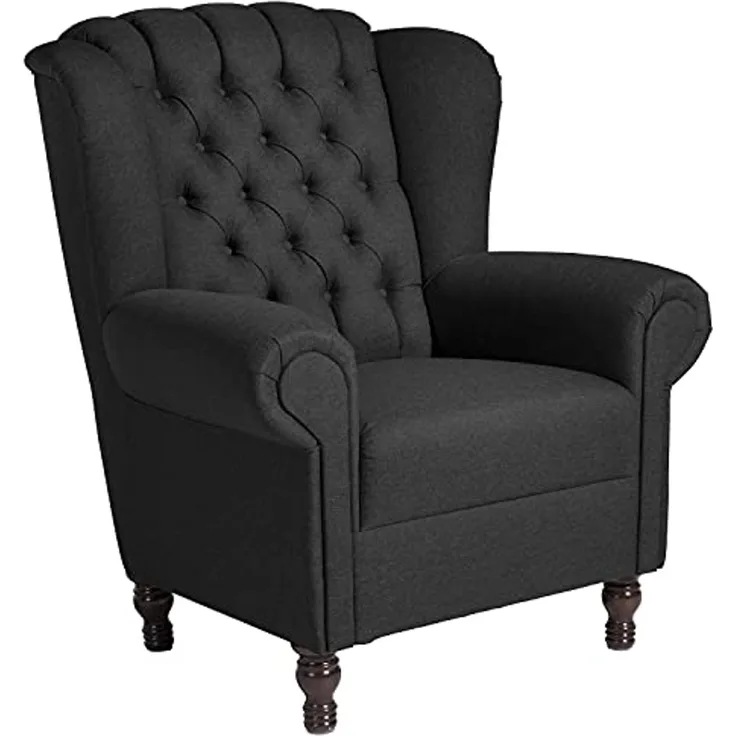 Vary Ohrenbackensessel Flachgewebe Schwarz Buche Nussbaumfarben