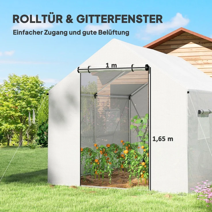 Outsunny Folientunnel, Stahl, PE, Weiß, 200L x 300B x 200H cm – Bild 5