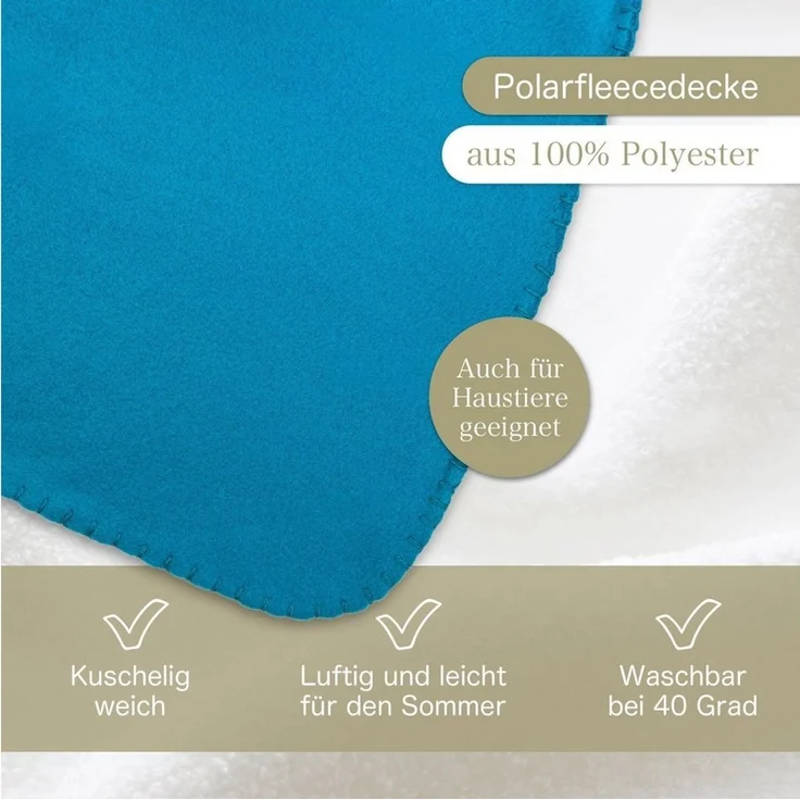 Wohndecke Polar-Fleece mit Antipilling, ca. 420g, 130x160 cm, KiGATEX, Ziersticheinfassung – Bild 1