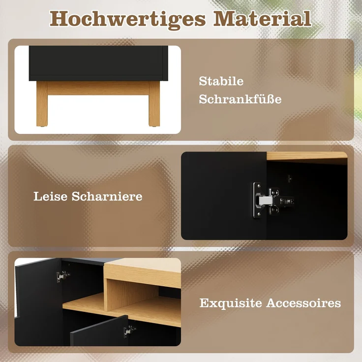 Merax Sideboard, Drei Türen, Geeignet für Wohn- und Esszimmer, Multifunktionales Aufbewahrungsmöbel, Schwarz – Bild 7