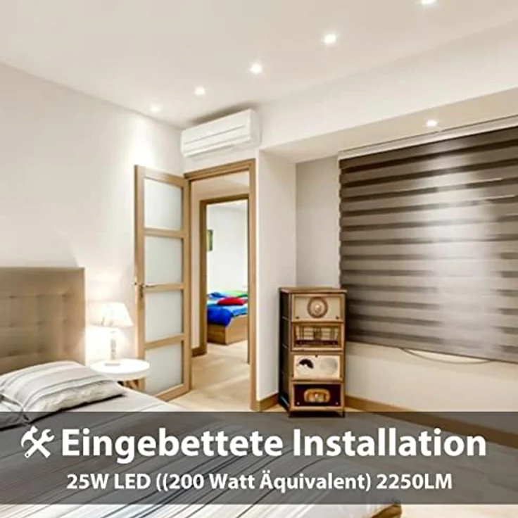 LVWIT 2x25W Ultraslim LED Einbauleuchten, ersetzt 200W Halogen, runde Deckenleuchte mit Treiber, Neutralweiß 4000K, 2250 lm, AC 230V, Downlight/Einbaustrahler/Einbauspots (2er Pack) – Bild 3