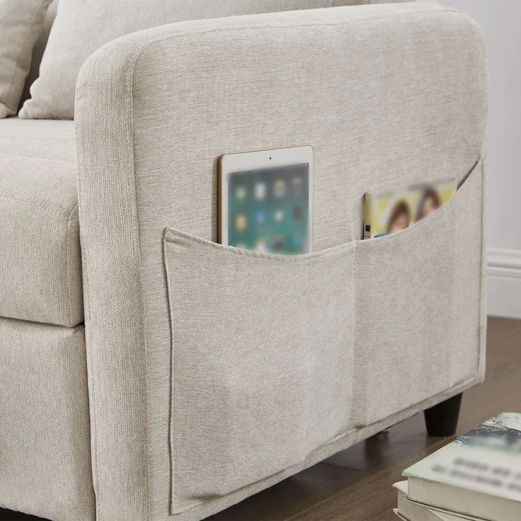 2-Sitzer Schlafsofa ausziehbar Baumwoll-Leinen, verstellbare Rückenlehne, Doppelbett Sofa für Wohnzimmer,Beige – Bild 5