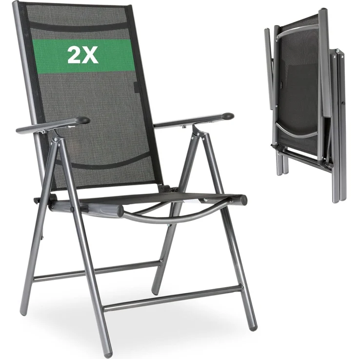 Arebos Klappstuhl Gartenstuhl 2er Set klappbar Hochlehner Alu verstellbar UV-fest (Set, 2 St), 7-fach verstellbar, Wetterfestes, bis 120 kg