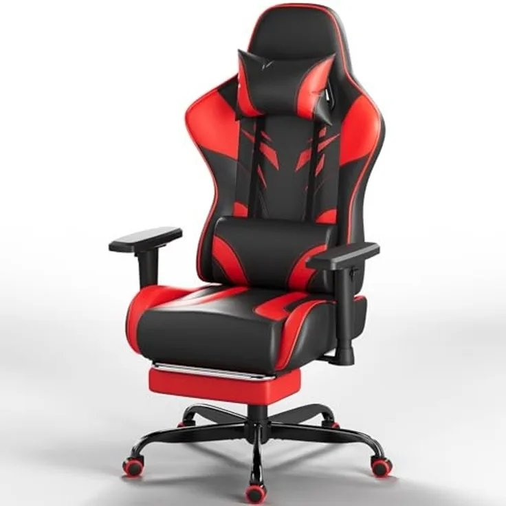 JUMMICO Gaming Stuhl mit Fußstütze & verstellbaren Armlehnen, Rot/ Schwarz