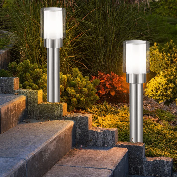 2er Set Stehleuchte, Edelstahl, silber, weiß, H 50 cm – Bild 2