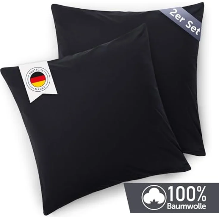 Blumtal Jersey Kissenbezug 45x45 im 2er Set - Oeko-TEX zertifizierte Kopfkissenbezüge 45x45 aus 100% Baumwolle - weiche Kissenhülle für Kissen 45x45 cm mit Reißverschluss - Schwarz – Bild 3