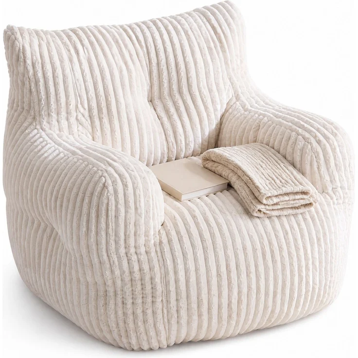 Sitzsack 94x100x70 cm, 1 Stück, Cordbezug in Beige mit Memory-Schaumstoff-Füllung – Bild 7