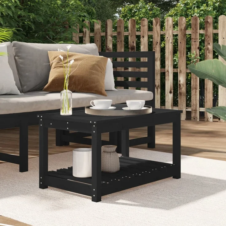 Gartentisch, Balkontisch, Beistelltisch Schwarz 82,5x50,5x45 cm Massivholz Kiefer – Bild 1