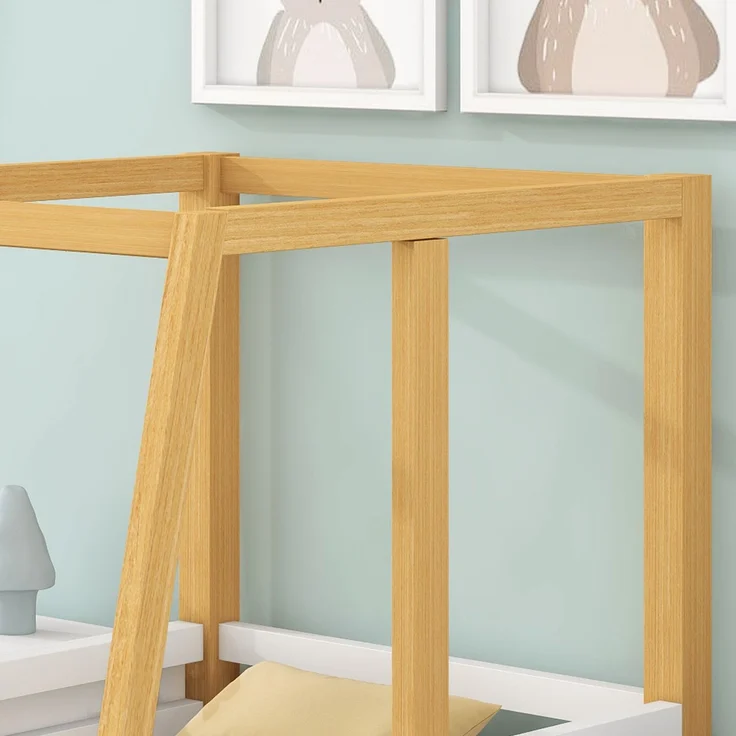 Kinderbett Auto-Design aus Holz mit Seitenschutz, stabilem Rahmen, dekorativem Kopfteil, spielerischem Look – Bild 3