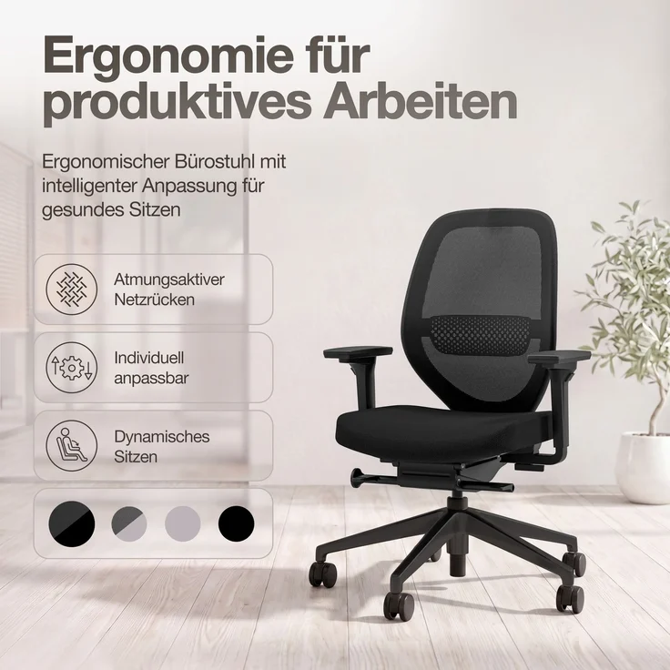 ASSMANN Ergonomischer Bürostuhl Atessa mit Netzrücken Schwarz 63x53x100cm Textil – Bild 2