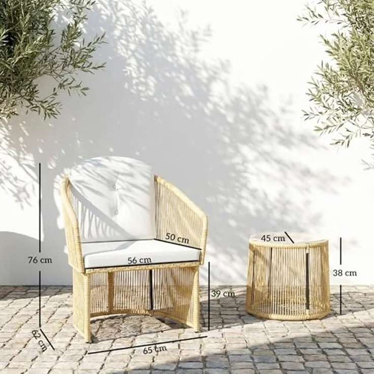 Outsunny Sitzgruppe Rattan-Bistro-Set, (Set, 3-tlg, 1 Tisch, 2 Sessel), Rattan-Bistro-Set mit Kissen – Bild 7