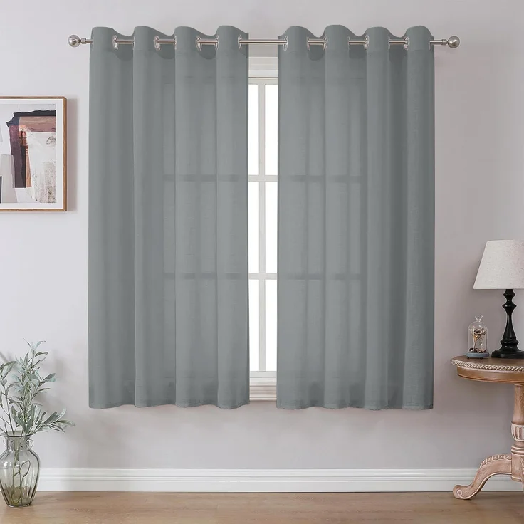 CUCRAF Leinen Voile Vorhänge mit Ösen Lichtfilterung Gardine für Schlafzimmer Wohnzimmer, Grau Blau, H145 x B140cm 2er Set – Bild 1