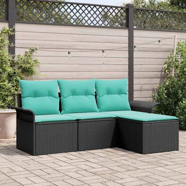 vidaXL Gartensofa-set mit Kissen 4 pcs Schwarz Poly-Rattan 3353985