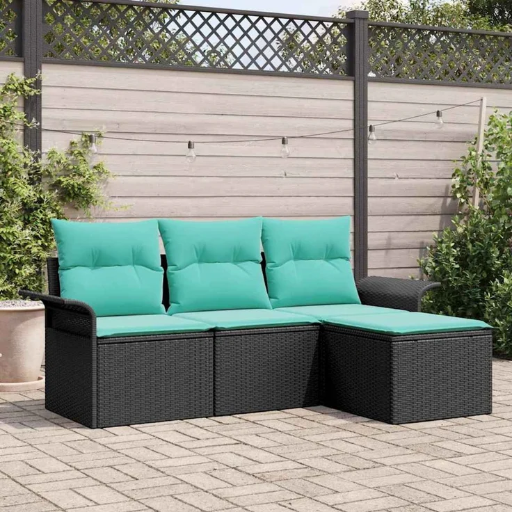 vidaXL Gartensofa-set mit Kissen 4 pcs Schwarz Poly-Rattan 3353985 – Bild 1
