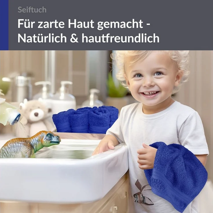 Lashuma Waschlappen - Seiftücher Linz, (Spar-Set, 6-St), Frottee Handtuchset blau 30x30 cm – Bild 3