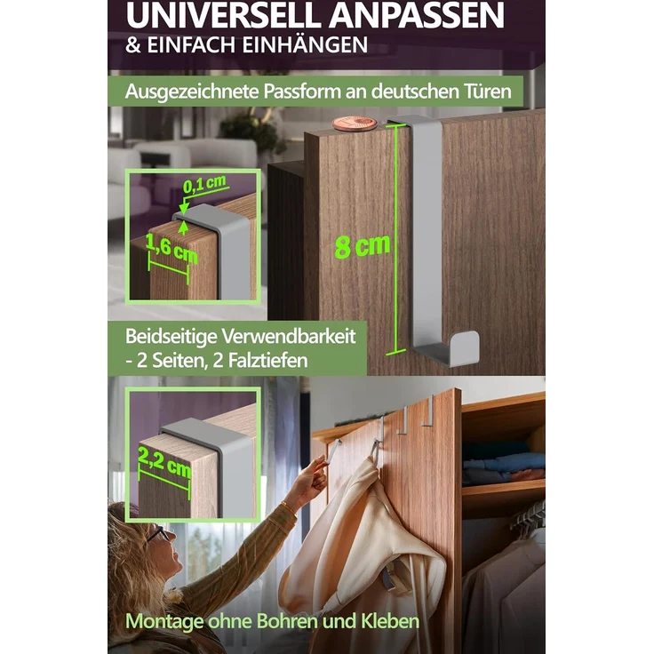 4smile Türhaken zum Einhängen - 10er Set, Fb. Grau - Solide Kleiderhaken Tür für die ganze Wohnung, flexible Haken zum Einhängen, belastbare Türhakenleiste, universelle Türgarderobe – Bild 4