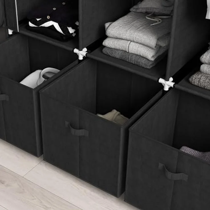 HOMCOM Stoffschrank Kleiderschrank mit Kleiderstangen und Schubladen (Faltbare Garderobe, 1-St, Faltschrank) Schwarz, 125 x 43 x 162,5 cm – Bild 10
