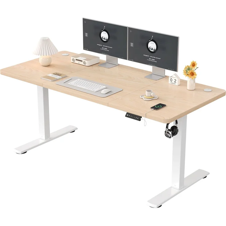 JUMMICO Schreibtisch elektrisch höhenverstellbar mit USB-Ladeanschluss, Beige, 160x70 cm – Bild 3