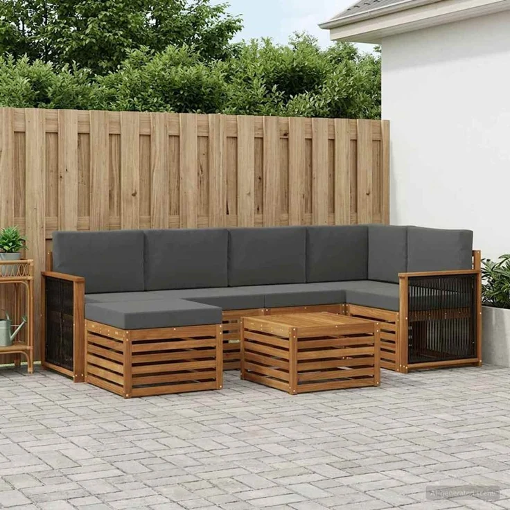 vidaXL Outdoor-Sofagarnitur 7 stk. 5-Sitzer Natur und Anthrazit 3384593 – Bild 1