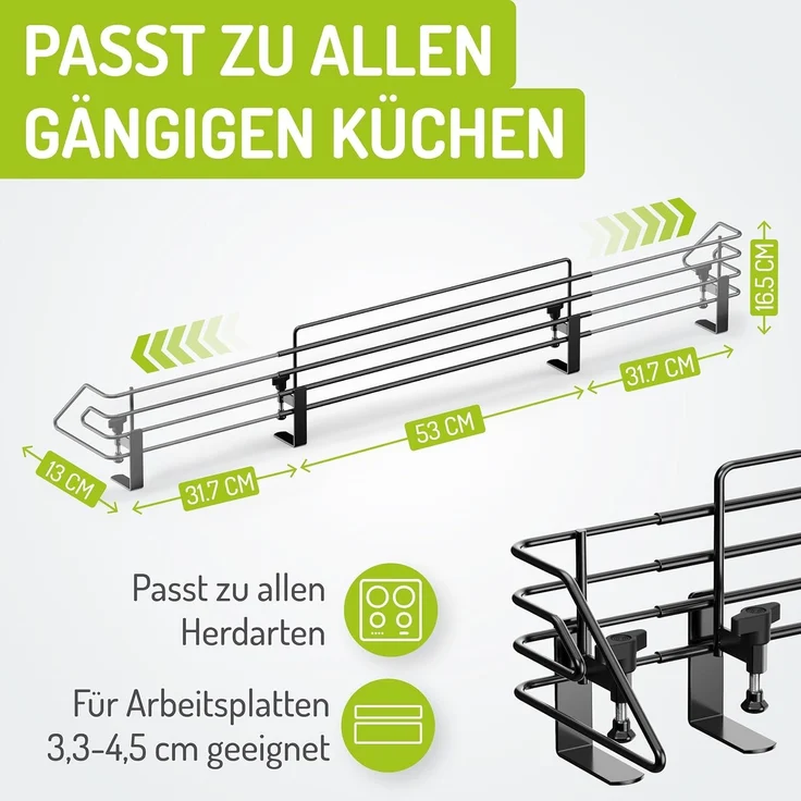 BOMI Herdschutzgitter Herdsicherung Mowi 64-110 cm zum Klemmen, Herd Gitter Schutz Ohne Bohren - Spülmaschinenfest - Rostfrei – Bild 3