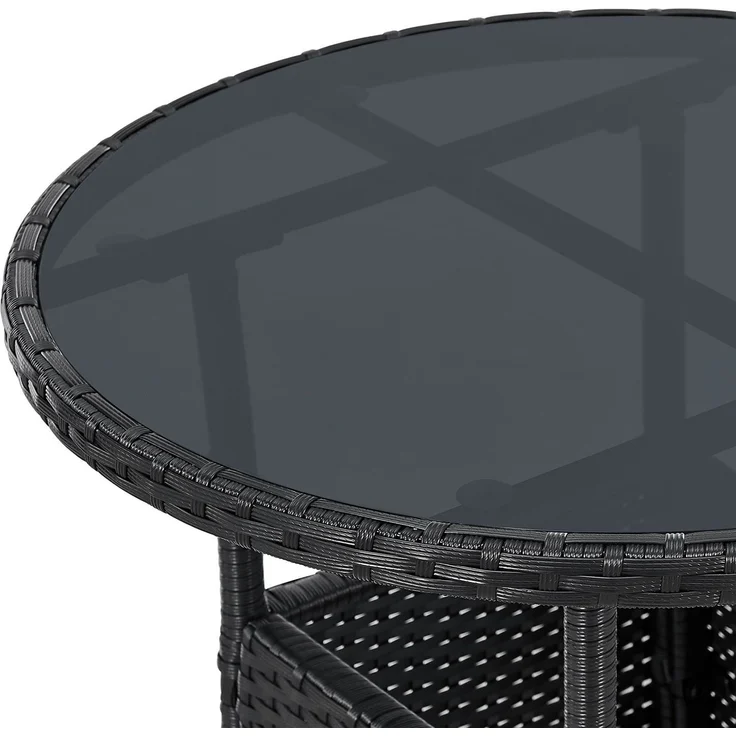 Juskys Polyrattan Gartentisch Yoro wetterfest - Balkontisch Ø 60 cm rund - Rattan Beistelltisch mit Glasplatte - kleiner Tisch für Balkon - Schwarz – Bild 5