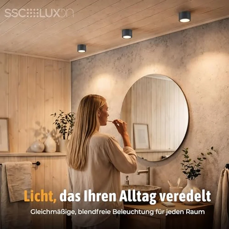 SSC-LUXon LED Außen-Deckenleuchte CELI-WX Aufbauspot flach IP44 Bad & Aussen anthrazit mit LED GX53 5W, Warmweiß bis Tageslicht – Bild 9