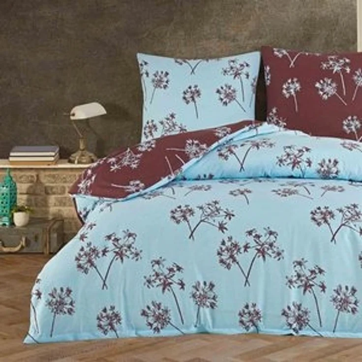 Buymax Bettwäsche Idil, Renforcé: 100% Baumwolle, 3 teilig, 200x200 cm, mit Reißverschluss, Geblümt, Löwenzahn, Türkis Braun – Bild 6