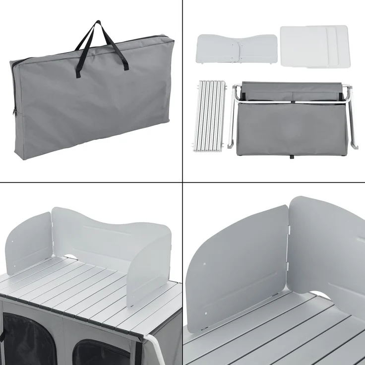 Campingschrank Tullinge mit Arbeitsplatte und Windschutz 80x50,5x104,5cm Dunkelgrau en. casa – Bild 6
