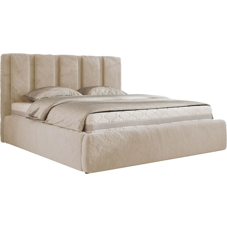 Polsterbett SAVINO CLASSIC mit Bettkasten und Lattenrost Doppelbett 140 x 200 cm mit hohem Kopfteil Stauraumbett Bett mit Gasdruckfeder - Creme Plüsch - Multipocket Matratze - ELORI LUX – Bild 7